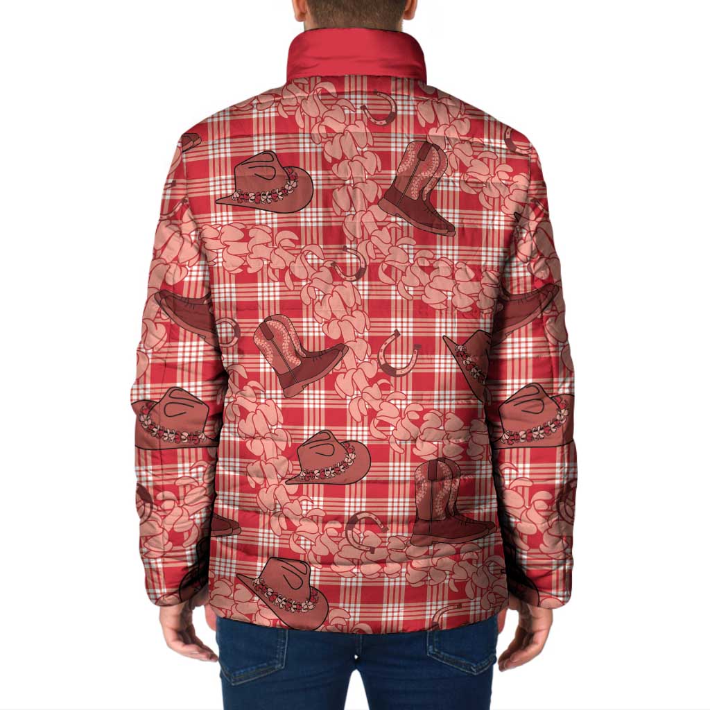 Red Palaka Hawaii Cowboy Padded Jacket Puakenikeni Lei Paniolo Papale Seamless Vibes - Polynesian Pride