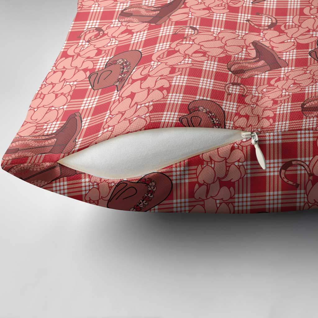 Red Palaka Hawaii Cowboy Pillow Cover Puakenikeni Lei Paniolo Papale Seamless Vibes - Polynesian Pride