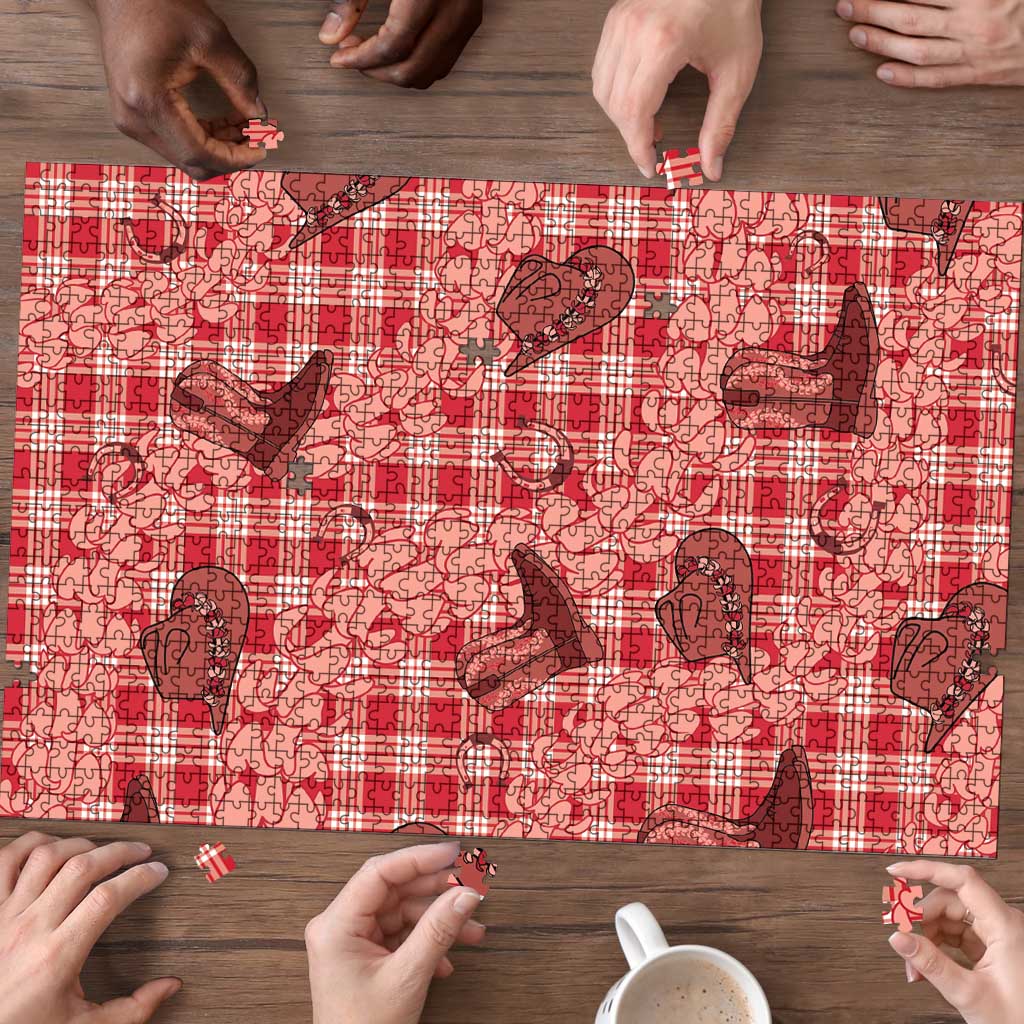 Red Palaka Hawaii Cowboy Puzzle Puakenikeni Lei Paniolo Papale Seamless Vibes - Polynesian Pride