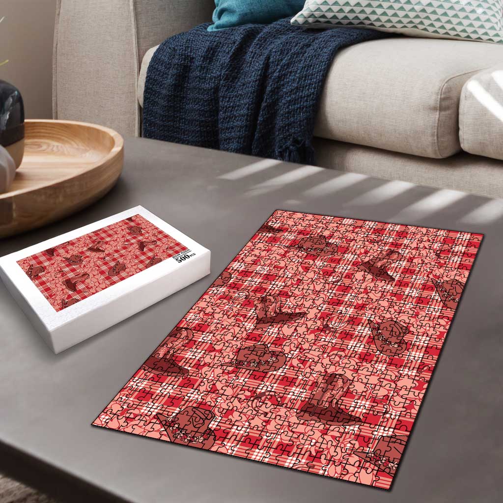 Red Palaka Hawaii Cowboy Puzzle Puakenikeni Lei Paniolo Papale Seamless Vibes - Polynesian Pride