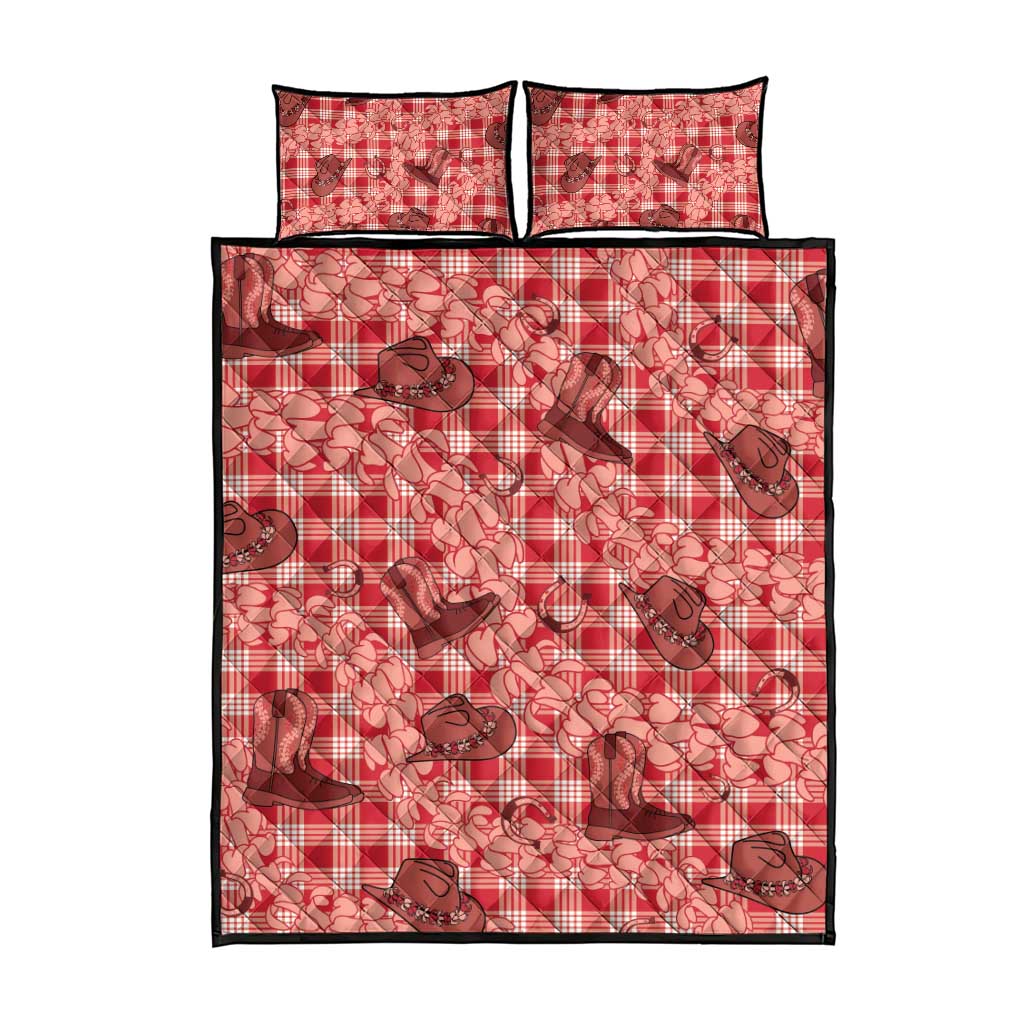 Red Palaka Hawaii Cowboy Quilt Bed Set Puakenikeni Lei Paniolo Papale Seamless Vibes - Polynesian Pride