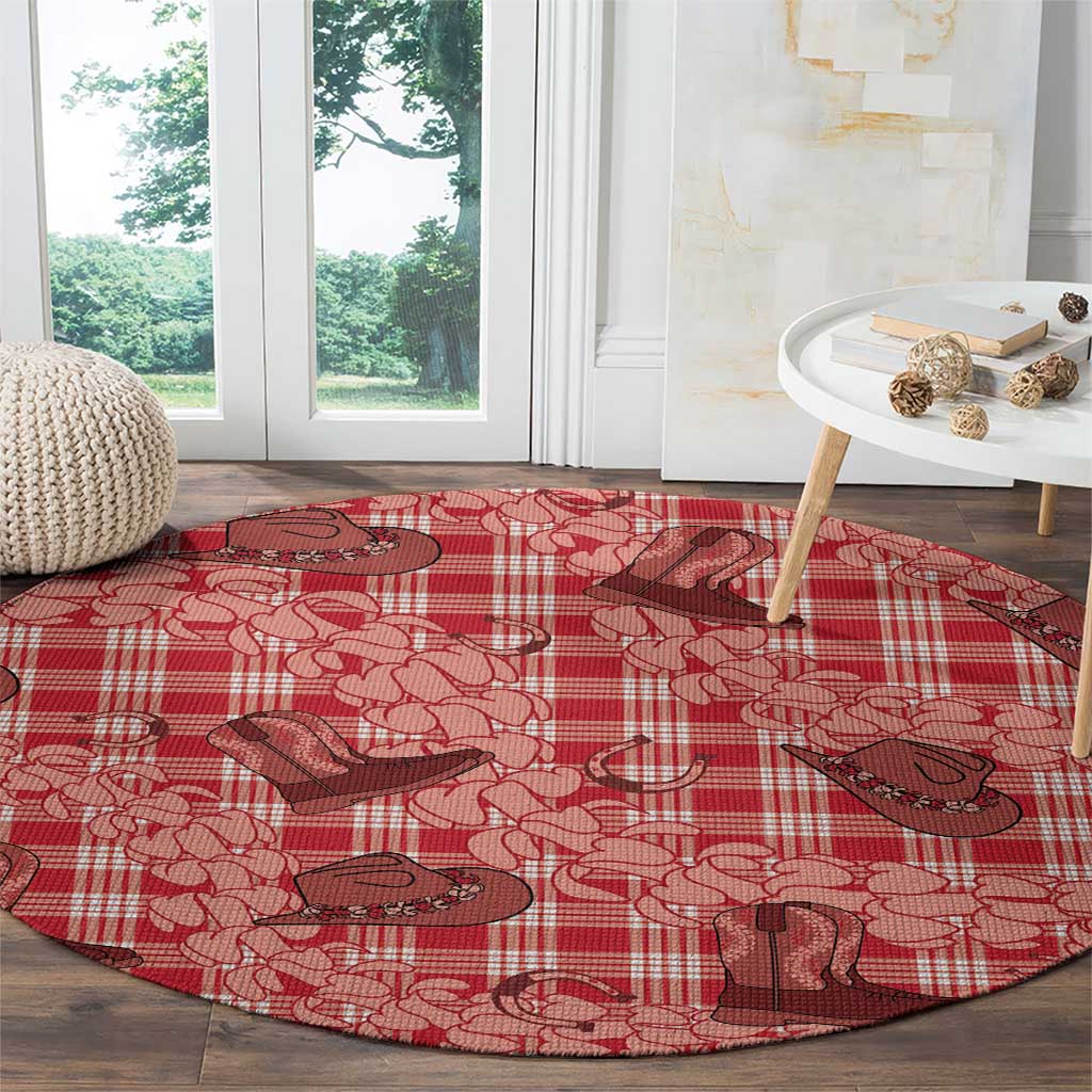 Red Palaka Hawaii Cowboy Round Carpet Puakenikeni Lei Paniolo Papale Seamless Vibes - Polynesian Pride