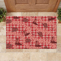 Red Palaka Hawaii Cowboy Rubber Doormat Puakenikeni Lei Paniolo Papale Seamless Vibes - Polynesian Pride