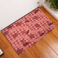 Red Palaka Hawaii Cowboy Rubber Doormat Puakenikeni Lei Paniolo Papale Seamless Vibes - Polynesian Pride