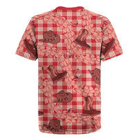 Red Palaka Hawaii Cowboy Rugby Jersey Puakenikeni Lei Paniolo Papale Seamless Vibes - Polynesian Pride