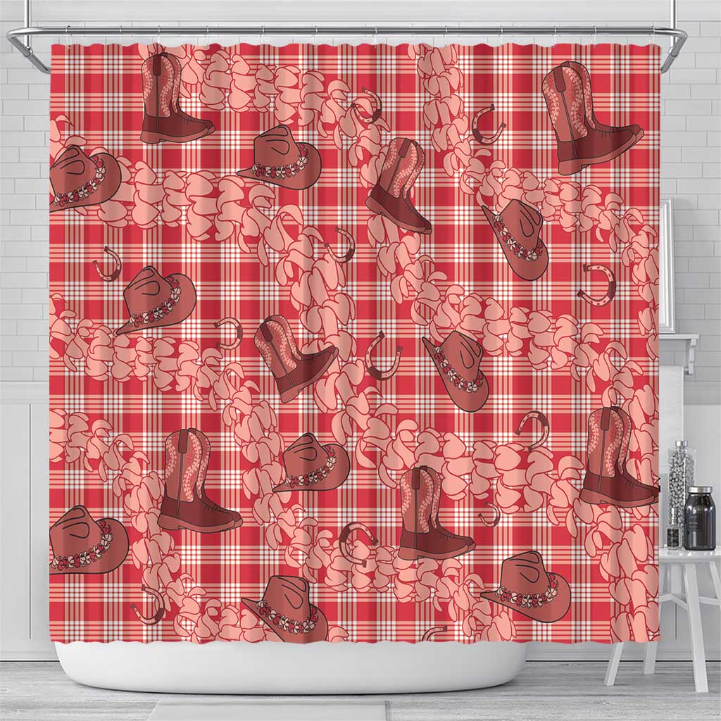 Red Palaka Hawaii Cowboy Shower Curtain Puakenikeni Lei Paniolo Papale Seamless Vibes - Polynesian Pride