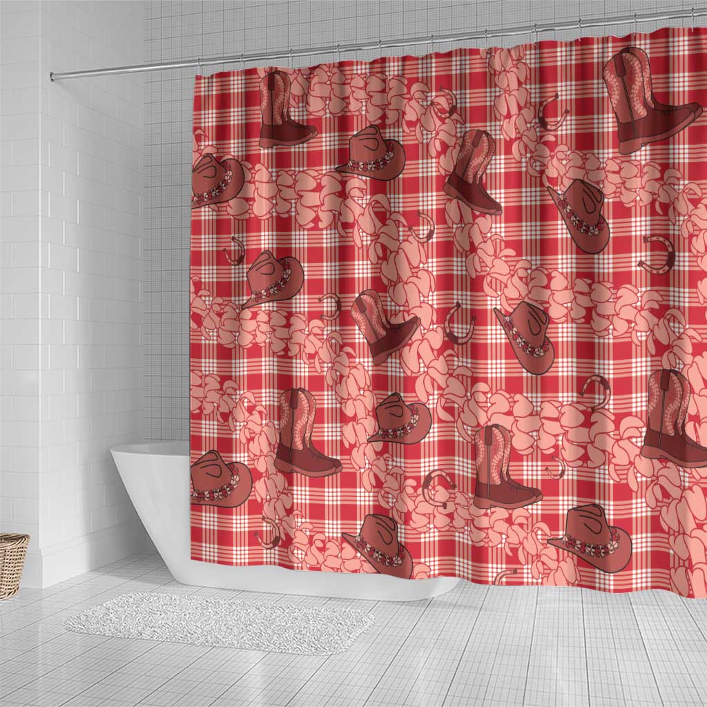 Red Palaka Hawaii Cowboy Shower Curtain Puakenikeni Lei Paniolo Papale Seamless Vibes - Polynesian Pride