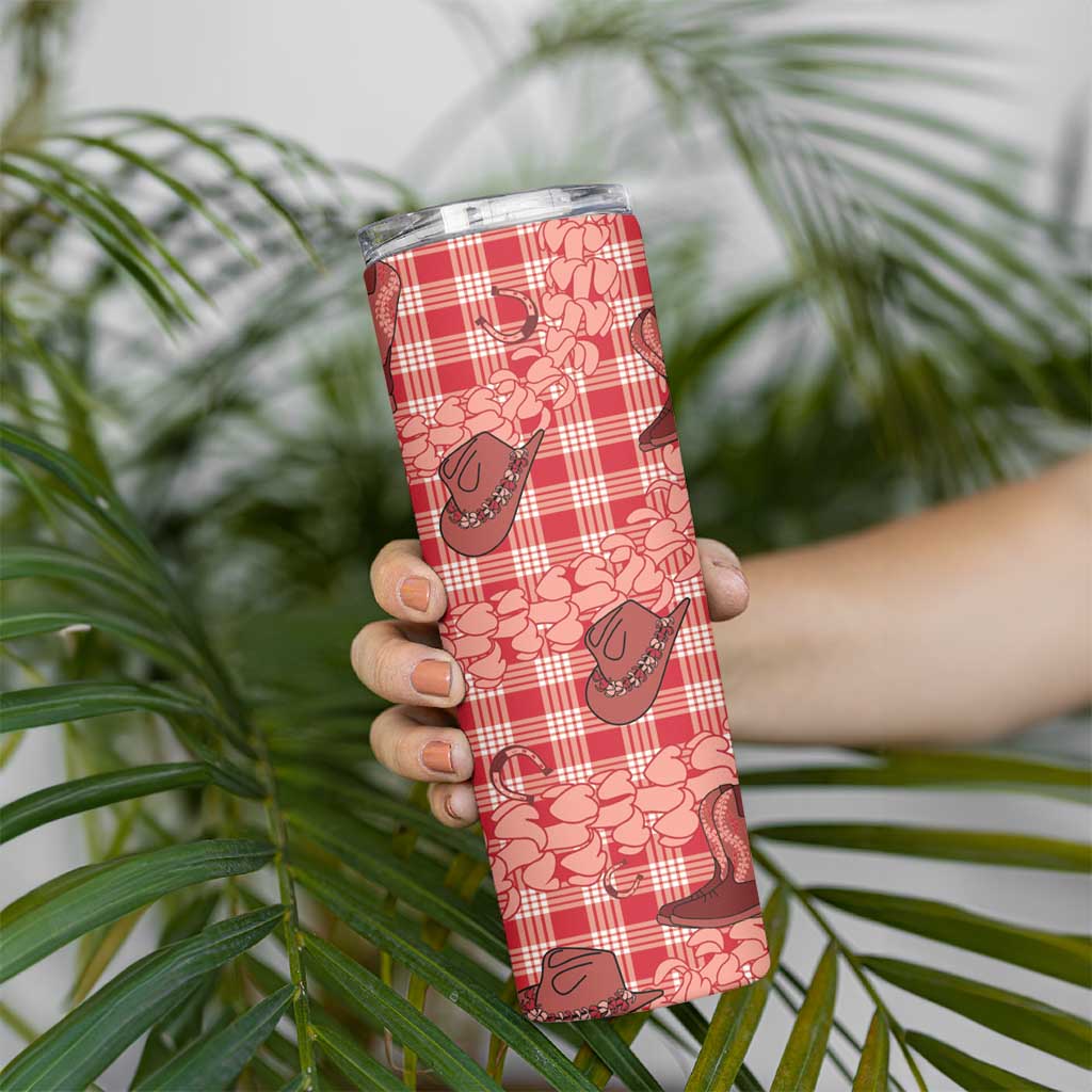 Red Palaka Hawaii Cowboy Skinny Tumbler Puakenikeni Lei Paniolo Papale Seamless Vibes LT14 - Polynesian Pride
