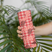 Red Palaka Hawaii Cowboy Skinny Tumbler Puakenikeni Lei Paniolo Papale Seamless Vibes LT14 - Polynesian Pride