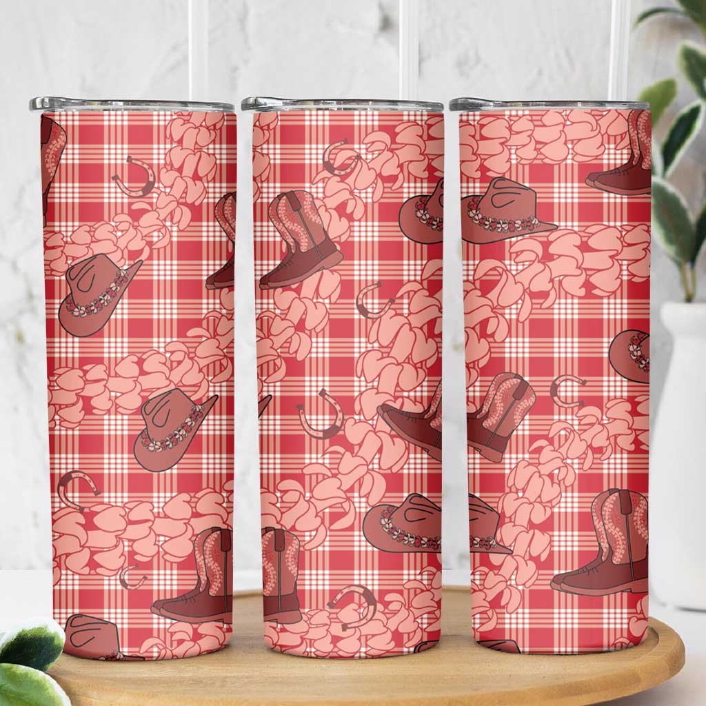 Red Palaka Hawaii Cowboy Skinny Tumbler Puakenikeni Lei Paniolo Papale Seamless Vibes LT14 - Polynesian Pride