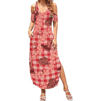 Red Palaka Hawaii Cowboy Summer Maxi Dress Puakenikeni Lei Paniolo Papale Seamless Vibes - Polynesian Pride