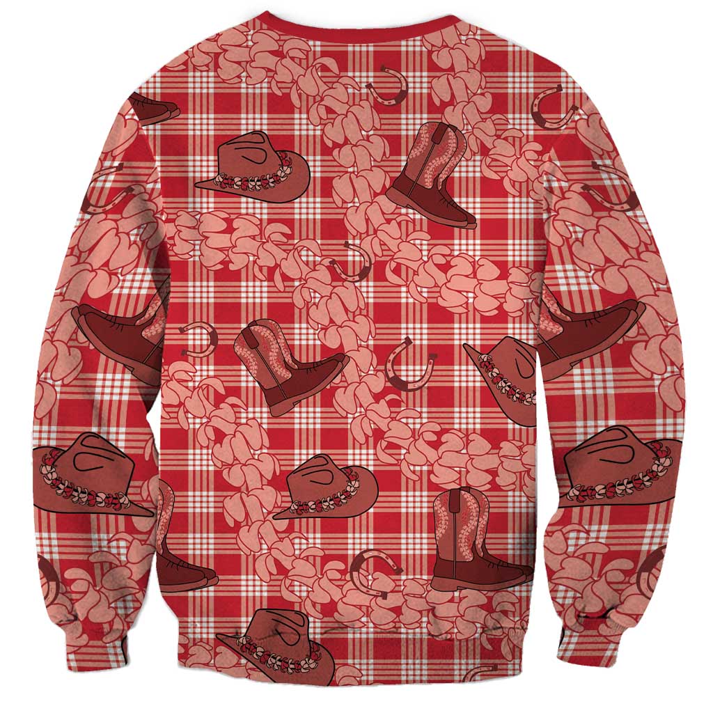 Red Palaka Hawaii Cowboy Sweatshirt Puakenikeni Lei Paniolo Papale Seamless Vibes - Polynesian Pride