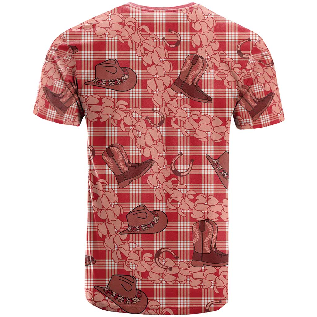 Red Palaka Hawaii Cowboy T Shirt Puakenikeni Lei Paniolo Papale Seamless Vibes - Polynesian Pride