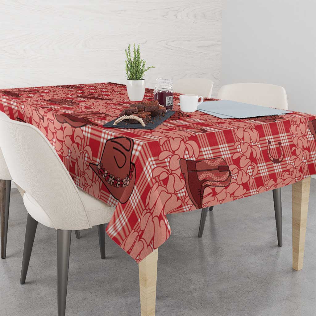 Red Palaka Hawaii Cowboy Tablecloth Puakenikeni Lei Paniolo Papale Seamless Vibes - Polynesian Pride