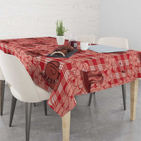 Red Palaka Hawaii Cowboy Tablecloth Puakenikeni Lei Paniolo Papale Seamless Vibes - Polynesian Pride