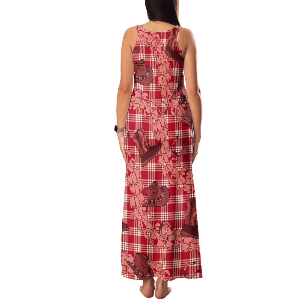 Red Palaka Hawaii Cowboy Tank Maxi Dress Puakenikeni Lei Paniolo Papale Seamless Vibes - Polynesian Pride