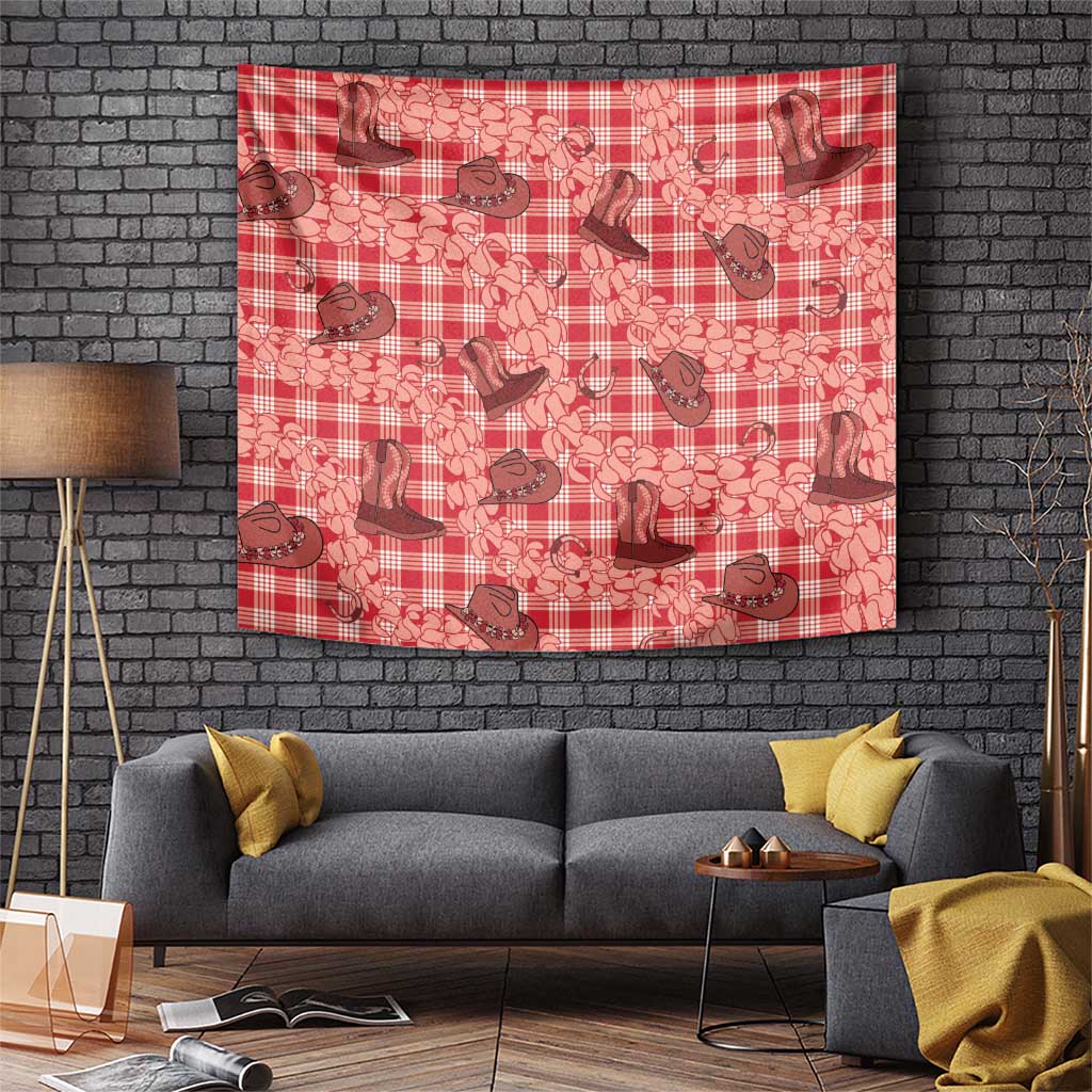 Red Palaka Hawaii Cowboy Tapestry Puakenikeni Lei Paniolo Papale Seamless Vibes - Polynesian Pride