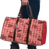 Red Palaka Hawaii Cowboy Travel Bag Puakenikeni Lei Paniolo Papale Seamless Vibes - Polynesian Pride