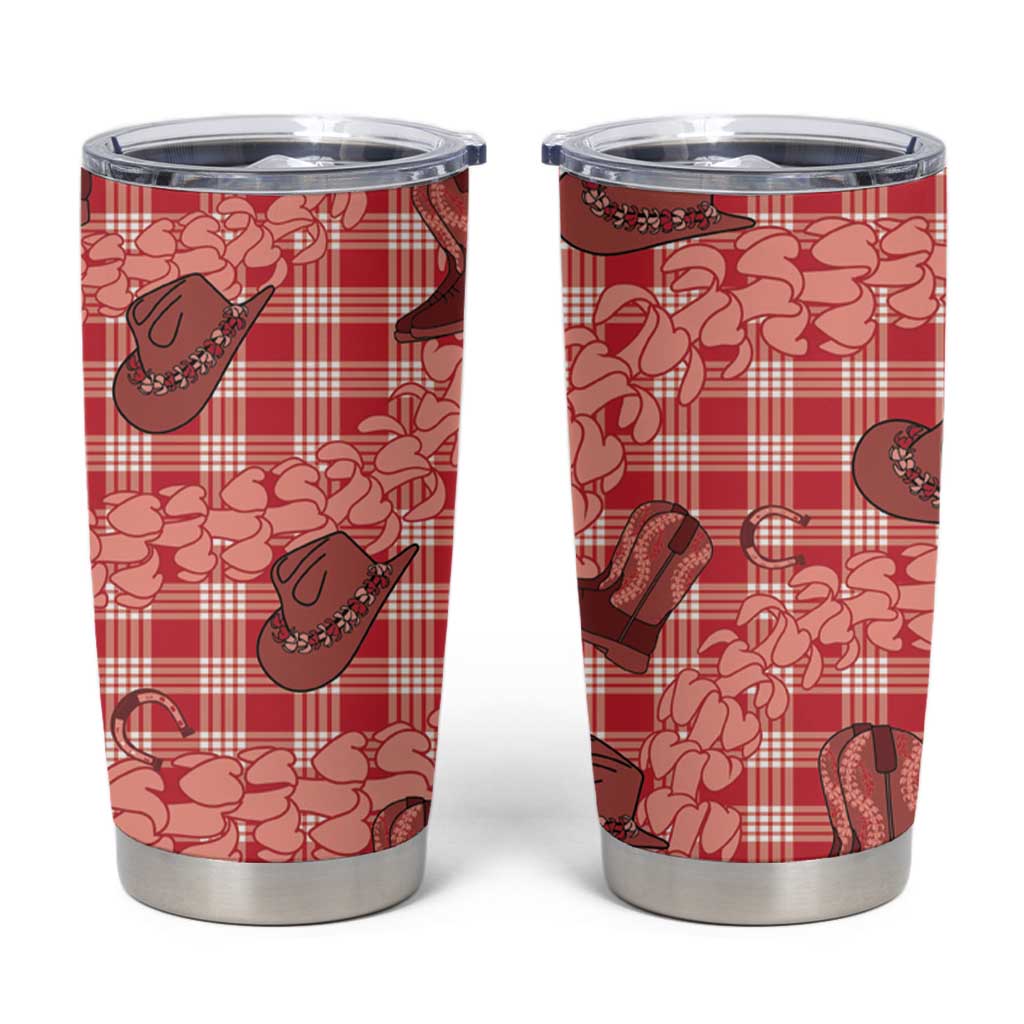 Red Palaka Hawaii Cowboy Tumbler Cup Puakenikeni Lei Paniolo Papale Seamless Vibes - Polynesian Pride