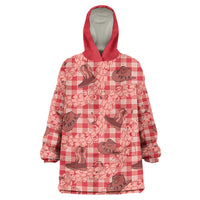 Red Palaka Hawaii Cowboy Wearable Blanket Hoodie Puakenikeni Lei Paniolo Papale Seamless Vibes - Polynesian Pride