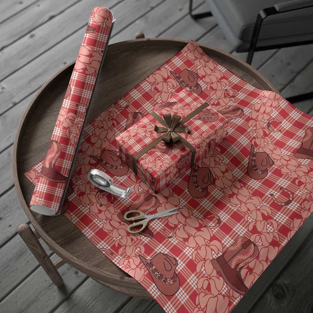 Red Palaka Hawaii Cowboy Wrapping Paper Puakenikeni Lei Paniolo Papale Seamless Vibes - Polynesian Pride