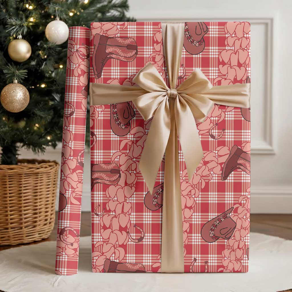 Red Palaka Hawaii Cowboy Wrapping Paper Puakenikeni Lei Paniolo Papale Seamless Vibes - Polynesian Pride