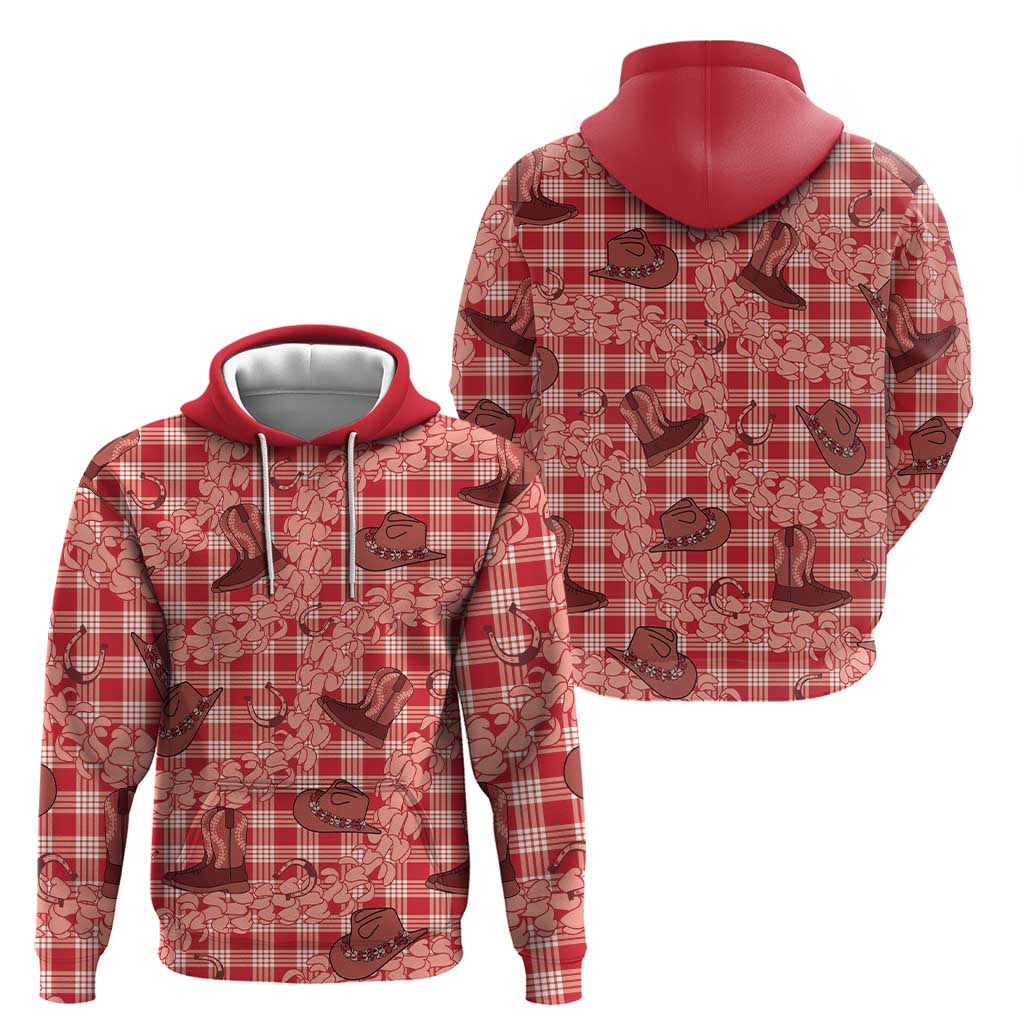 Red Palaka Hawaii Cowboy Zip Hoodie Puakenikeni Lei Paniolo Papale Seamless Vibes - Polynesian Pride
