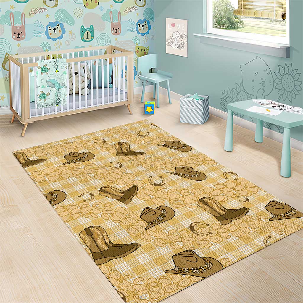 Yellow Palaka Hawaii Cowboy Area Rug Puakenikeni Lei Paniolo Papale Seamless Vibes - Polynesian Pride