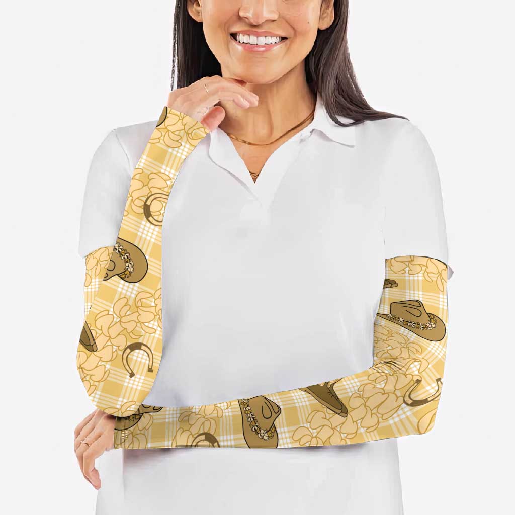 Yellow Palaka Hawaii Cowboy Arm Sleeves Puakenikeni Lei Paniolo Papale Seamless Vibes - Polynesian Pride