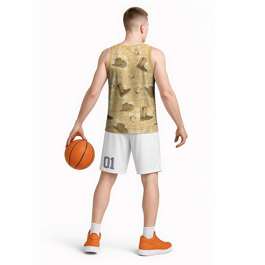 Yellow Palaka Hawaii Cowboy Basketball Jersey Puakenikeni Lei Paniolo Papale Seamless Vibes - Polynesian Pride