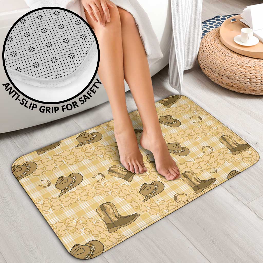 Yellow Palaka Hawaii Cowboy Bathroom Set Puakenikeni Lei Paniolo Papale Seamless Vibes - Polynesian Pride