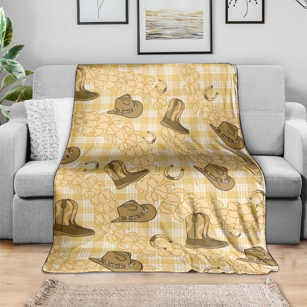 Yellow Palaka Hawaii Cowboy Blanket Puakenikeni Lei Paniolo Papale Seamless Vibes - Polynesian Pride