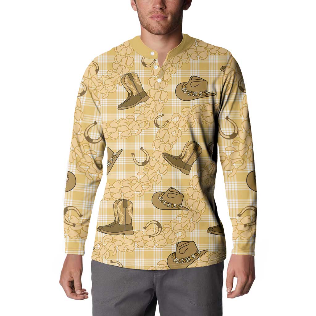 Yellow Palaka Hawaii Cowboy Button Sweatshirt Puakenikeni Lei Paniolo Papale Seamless Vibes - Polynesian Pride