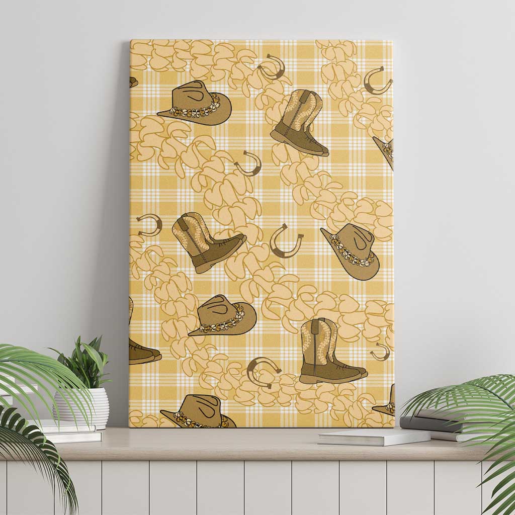 Yellow Palaka Hawaii Cowboy Canvas Wall Art Puakenikeni Lei Paniolo Papale Seamless Vibes - Polynesian Pride