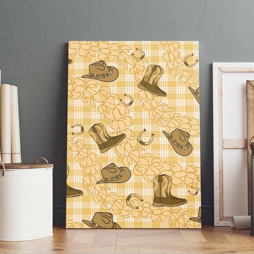 Yellow Palaka Hawaii Cowboy Canvas Wall Art Puakenikeni Lei Paniolo Papale Seamless Vibes - Polynesian Pride