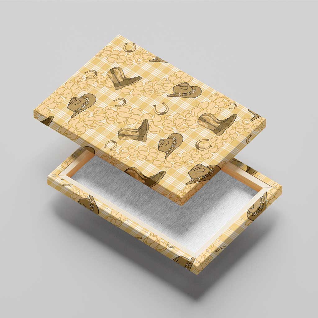 Yellow Palaka Hawaii Cowboy Canvas Wall Art Puakenikeni Lei Paniolo Papale Seamless Vibes - Polynesian Pride