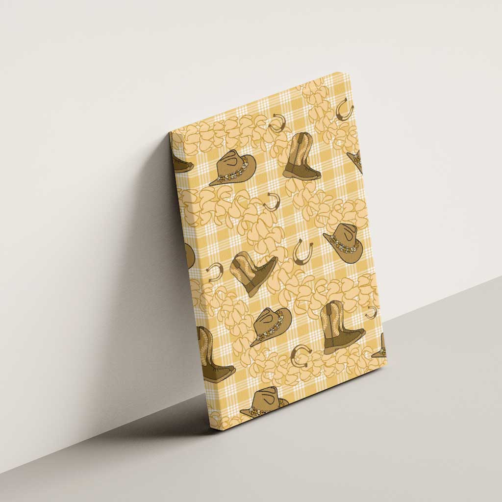 Yellow Palaka Hawaii Cowboy Canvas Wall Art Puakenikeni Lei Paniolo Papale Seamless Vibes - Polynesian Pride