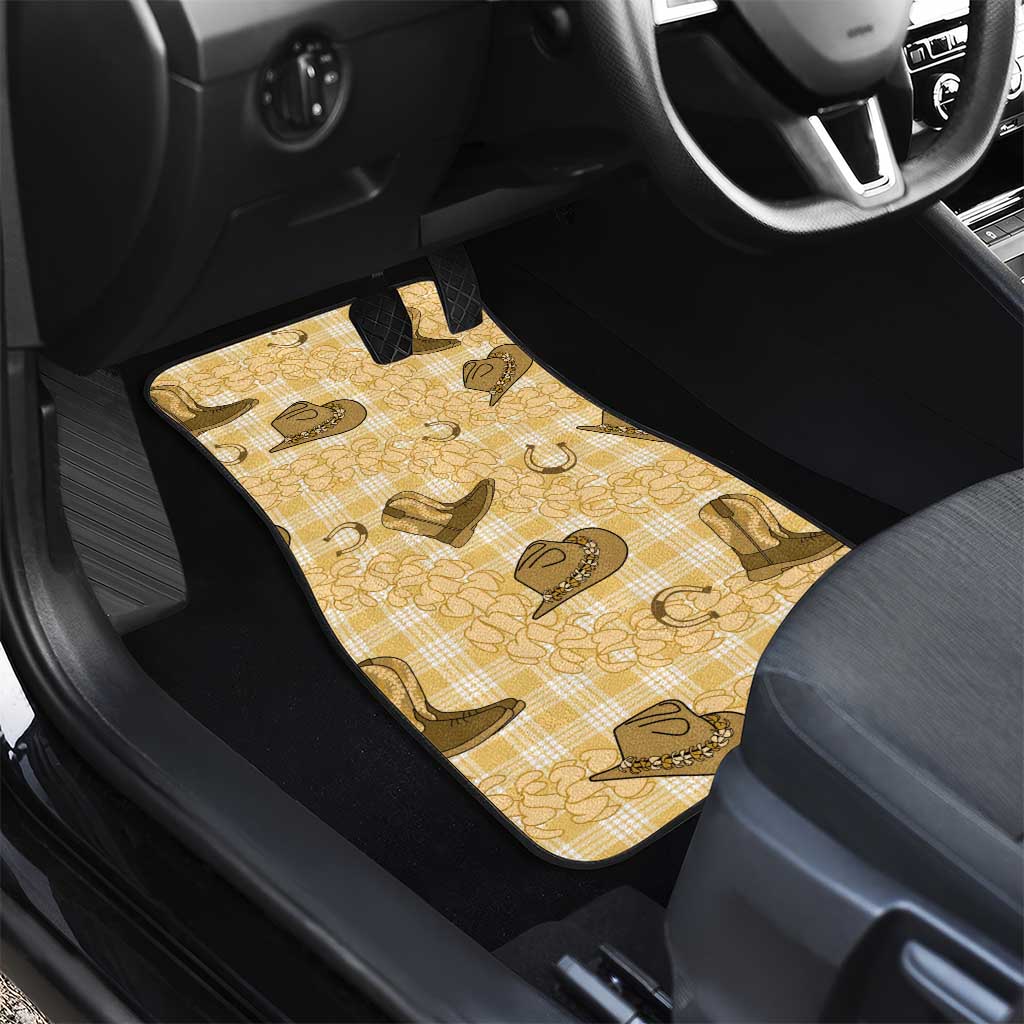 Yellow Palaka Hawaii Cowboy Car Mats Puakenikeni Lei Paniolo Papale Seamless Vibes - Polynesian Pride