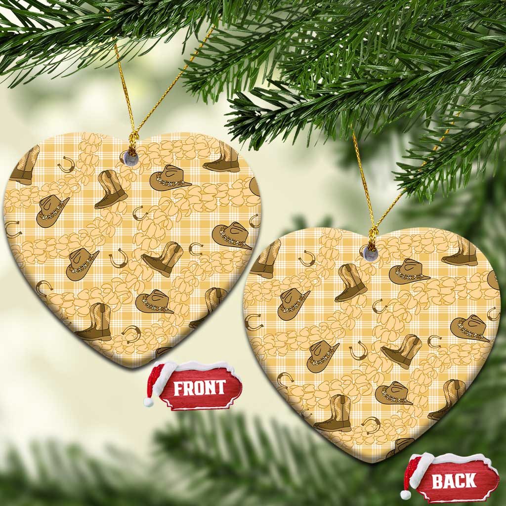 Yellow Palaka Hawaii Cowboy Ceramic Ornament Puakenikeni Lei Paniolo Papale Seamless Vibes - Polynesian Pride