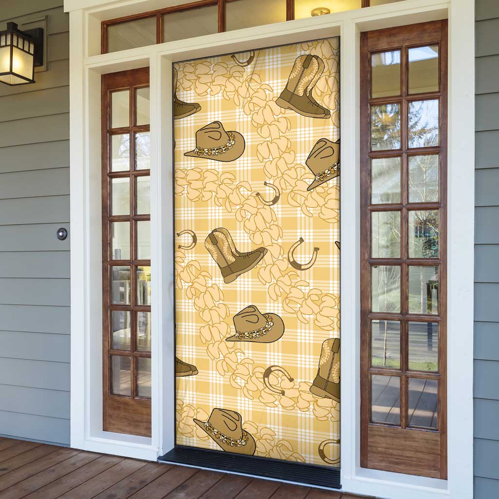 Yellow Palaka Hawaii Cowboy Door Cover Puakenikeni Lei Paniolo Papale Seamless Vibes - Polynesian Pride