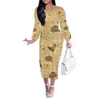 Yellow Palaka Hawaii Cowboy Family Matching Off The Shoulder Long Sleeve Dress and Hawaiian Shirt Puakenikeni Lei Paniolo Papale Seamless Vibes - Polynesian Pride