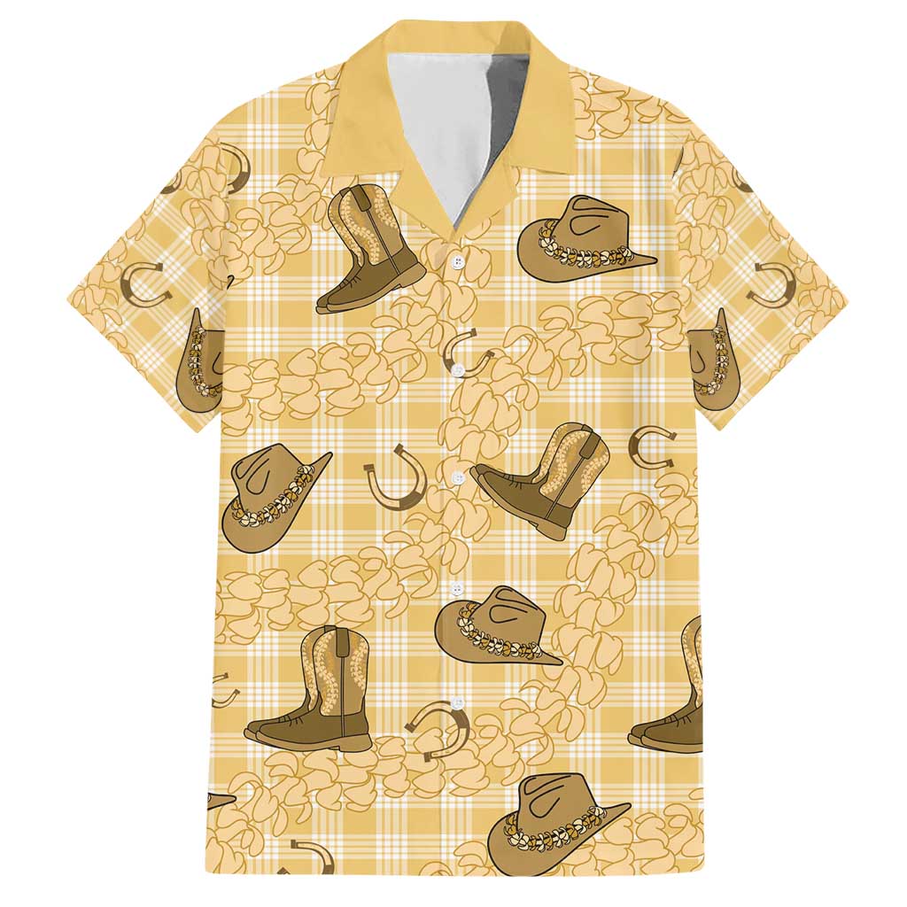 Yellow Palaka Hawaii Cowboy Family Matching Short Sleeve Bodycon Dress and Hawaiian Shirt Puakenikeni Lei Paniolo Papale Seamless Vibes - Polynesian Pride