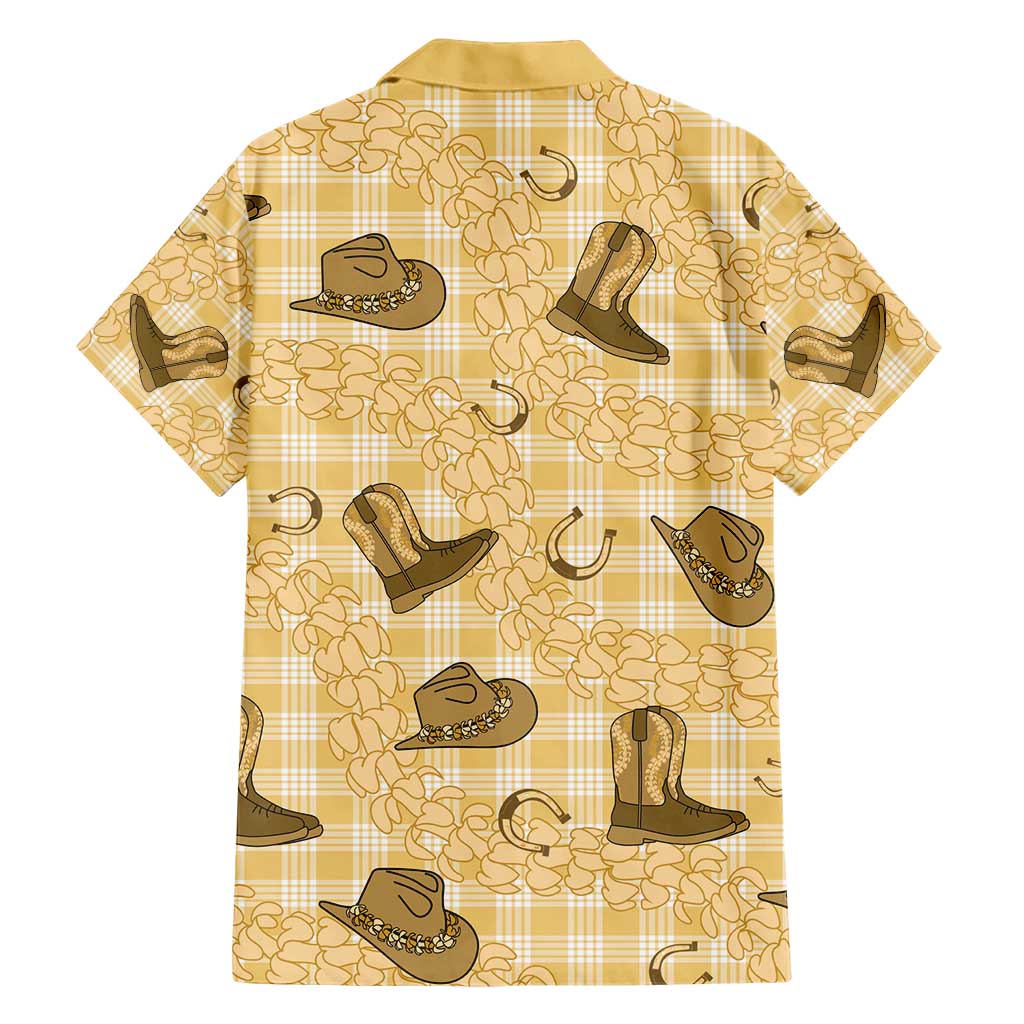 Yellow Palaka Hawaii Cowboy Family Matching Short Sleeve Bodycon Dress and Hawaiian Shirt Puakenikeni Lei Paniolo Papale Seamless Vibes - Polynesian Pride