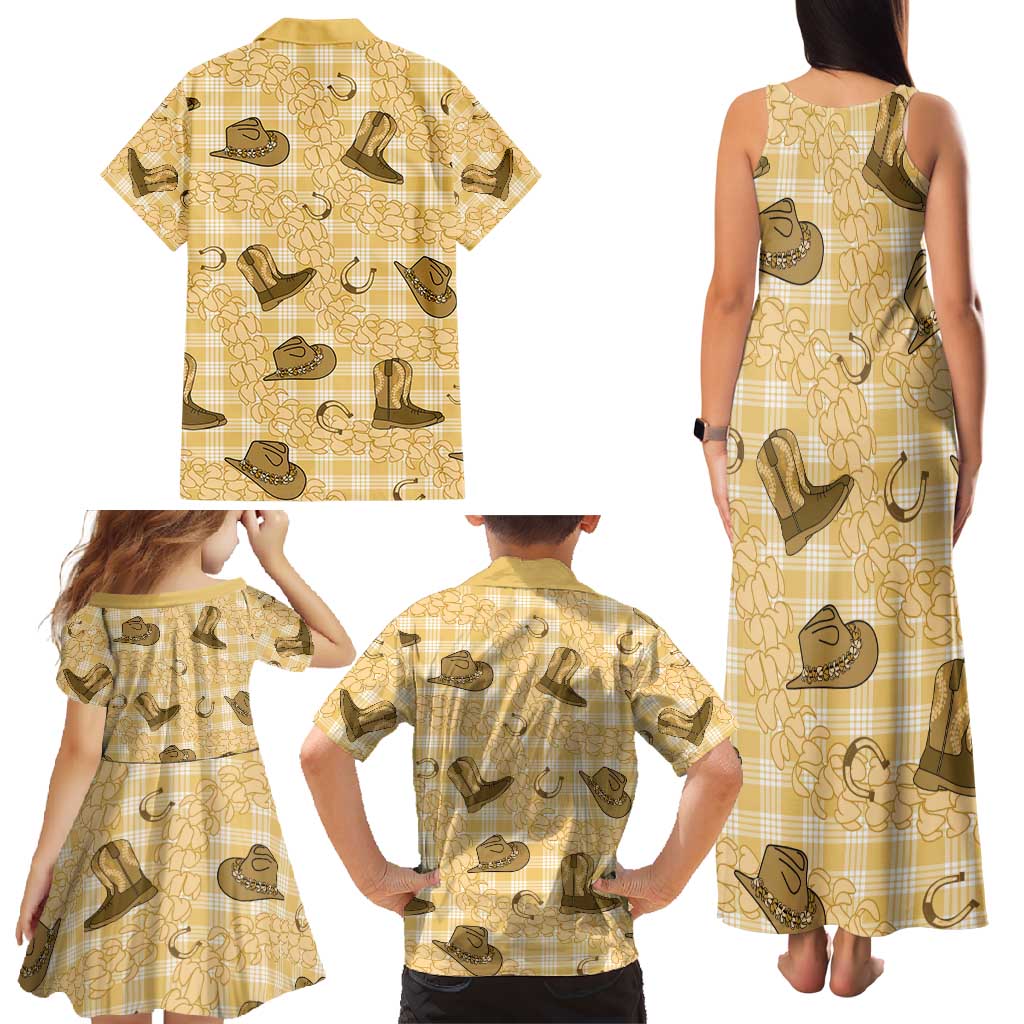 Yellow Palaka Hawaii Cowboy Family Matching Tank Maxi Dress and Hawaiian Shirt Puakenikeni Lei Paniolo Papale Seamless Vibes - Polynesian Pride