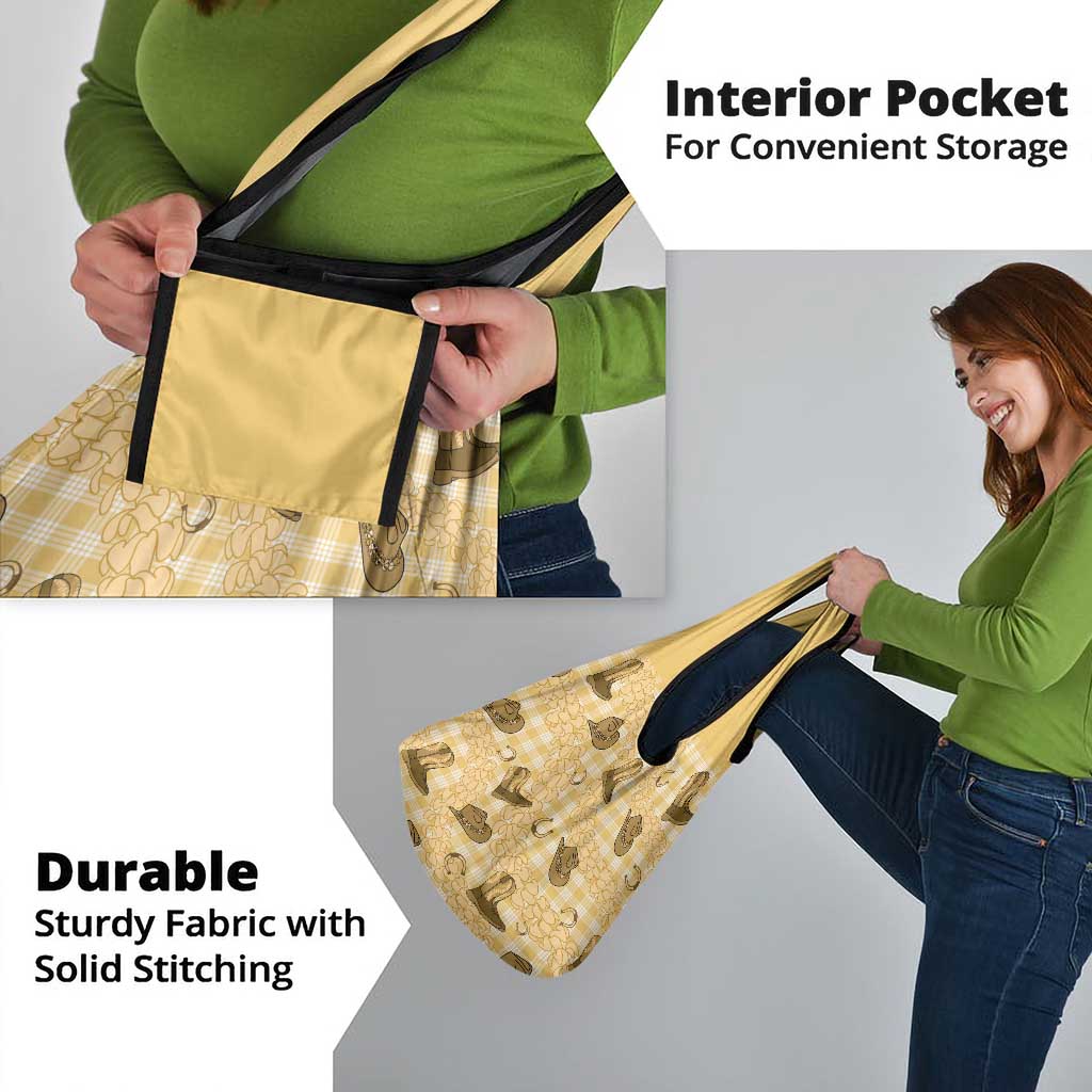 Yellow Palaka Hawaii Cowboy Grocery Bag Puakenikeni Lei Paniolo Papale Seamless Vibes - Polynesian Pride