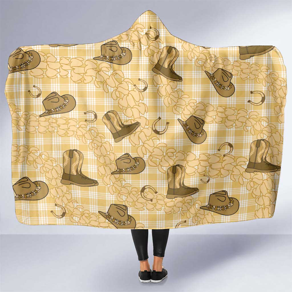 Yellow Palaka Hawaii Cowboy Hooded Blanket Puakenikeni Lei Paniolo Papale Seamless Vibes - Polynesian Pride