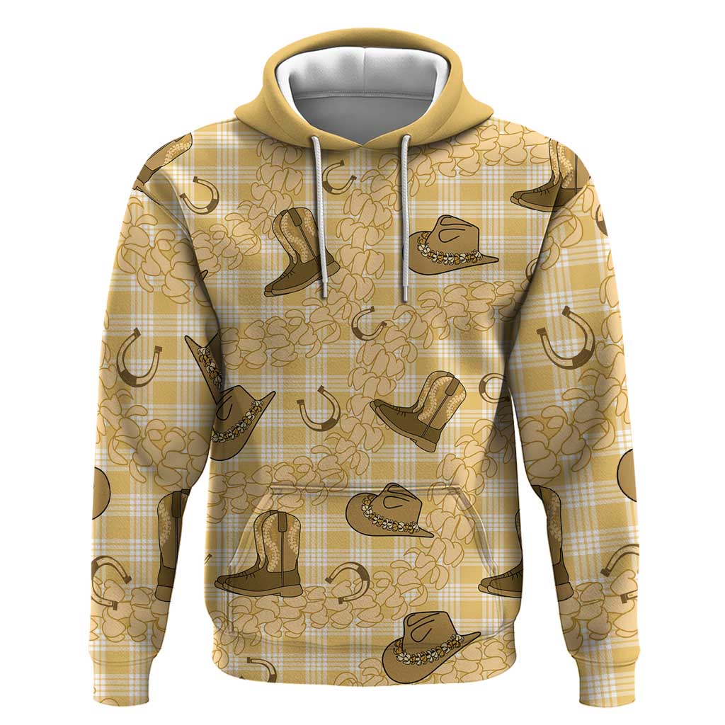 Yellow Palaka Hawaii Cowboy Hoodie Puakenikeni Lei Paniolo Papale Seamless Vibes - Polynesian Pride