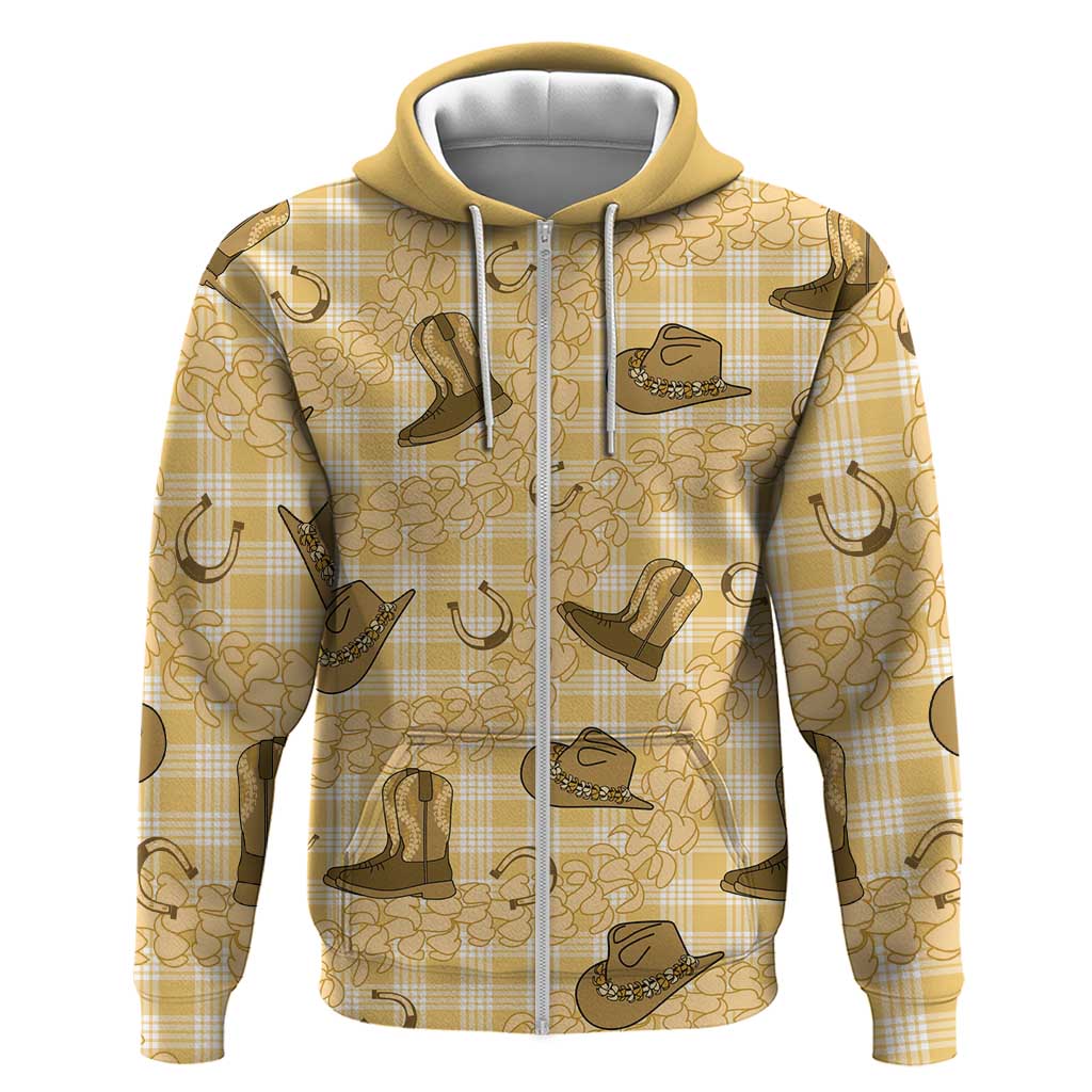 Yellow Palaka Hawaii Cowboy Hoodie Puakenikeni Lei Paniolo Papale Seamless Vibes - Polynesian Pride