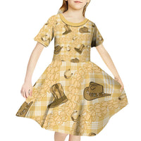 Yellow Palaka Hawaii Cowboy Kid Short Sleeve Dress Puakenikeni Lei Paniolo Papale Seamless Vibes - Polynesian Pride