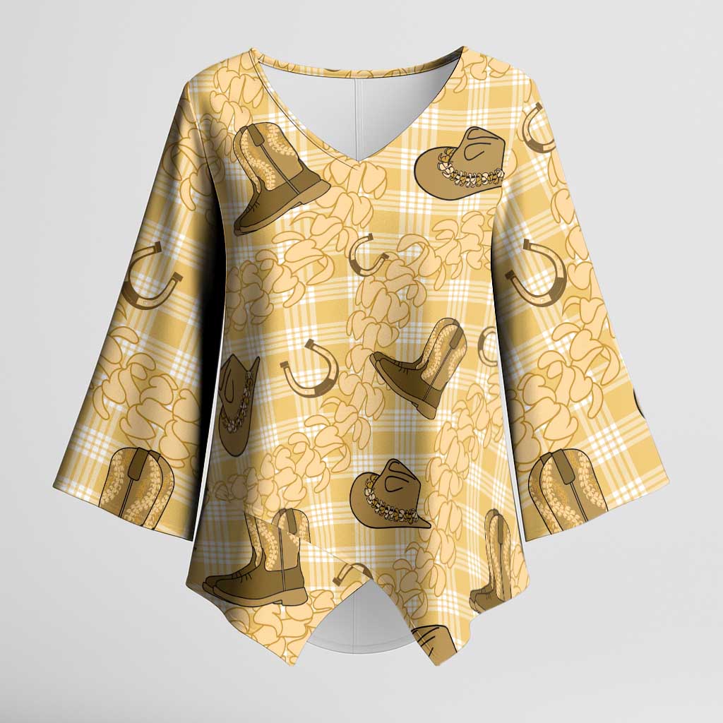 Yellow Palaka Hawaii Cowboy Kimono Sleeve Blouse Puakenikeni Lei Paniolo Papale Seamless Vibes - Polynesian Pride